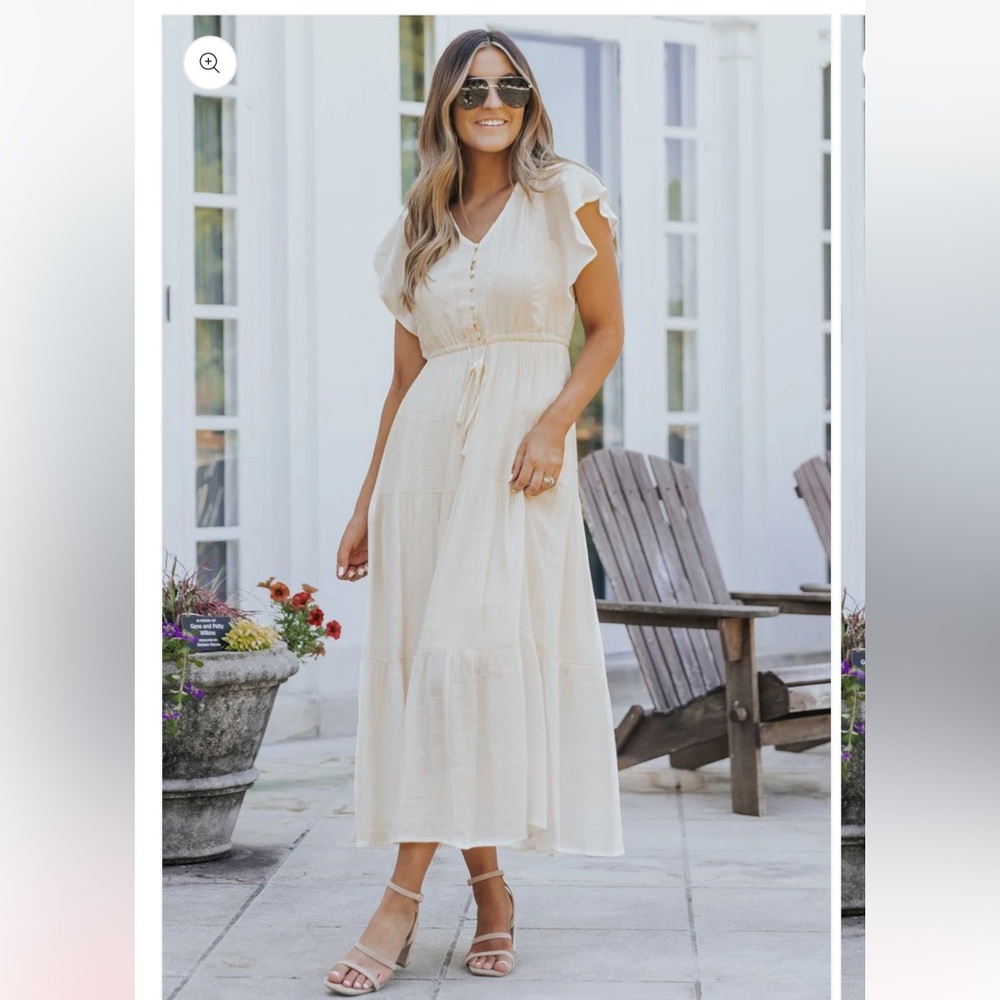 CELINE CROCHET LACE TIERED BOHO MIDI DRESS